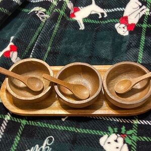 Rustic Wooden Bowl and Spoon Set with Tray